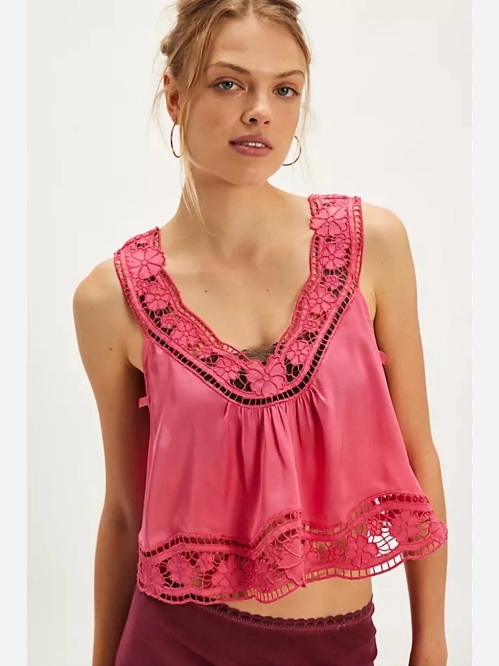 Free People Ruthie  Crochet Trim Sleeveless Crop Top NWT Small